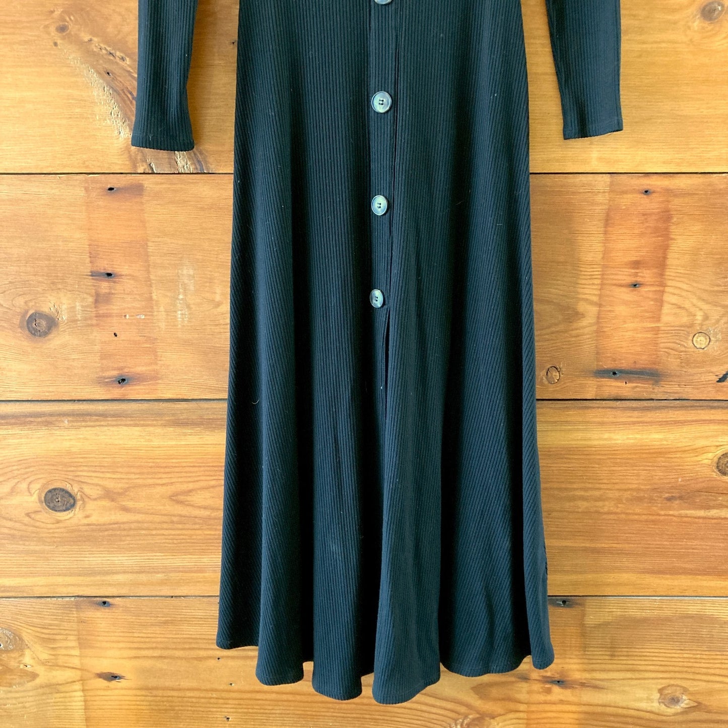 Reformation Black Ribbed Knit Long Sleeve Button Up Midi Dress - Size M - 0304HJ