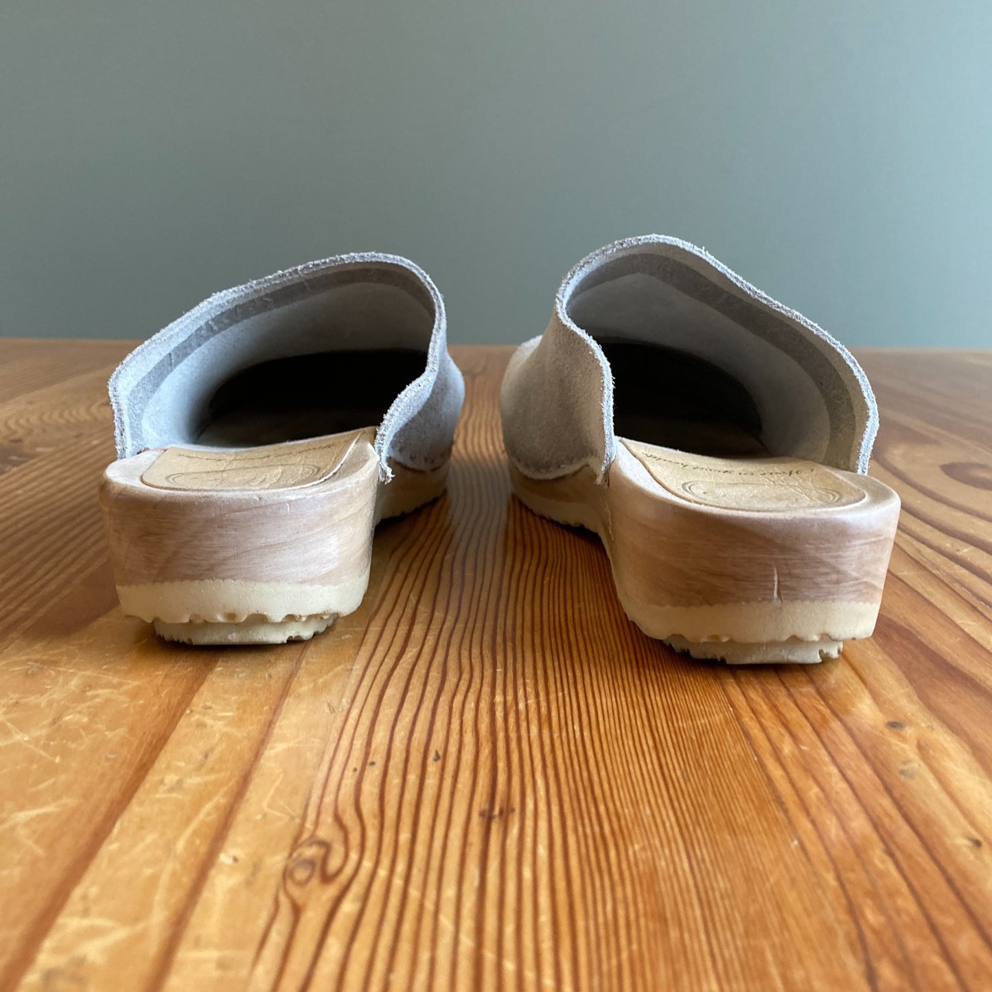 36 / 6 - No 6 Store Light Gray Suede Leather Platform Wooden Heel Clogs 0312IG