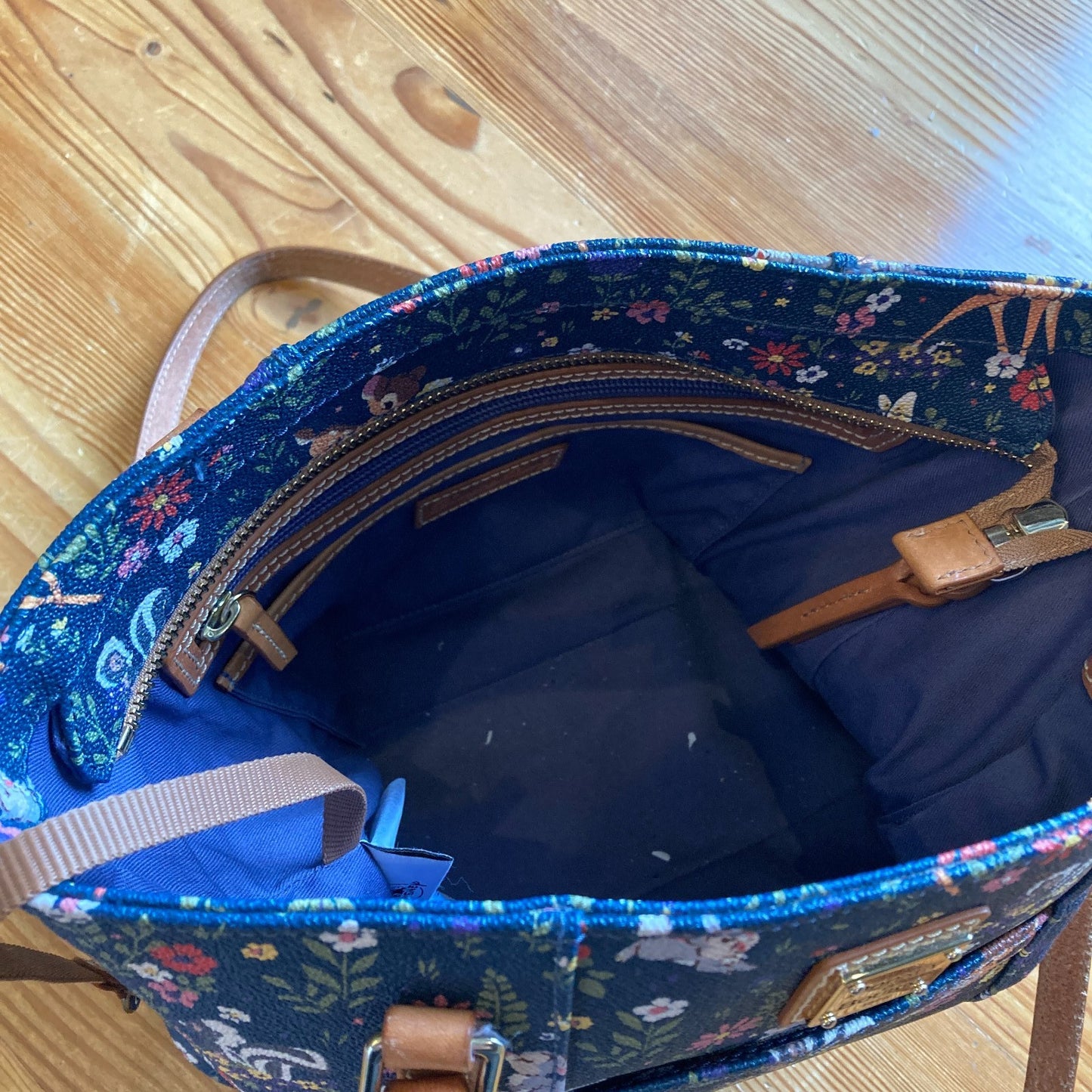 Dooney & Bourke Navy Bambi Thumper Floral Disney Parks Tote Bag Purse 0210AM