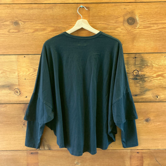 FrapBois Japan Black Long Sleeve Patch Pocket Curved Hem Top - One Size - 0828AM