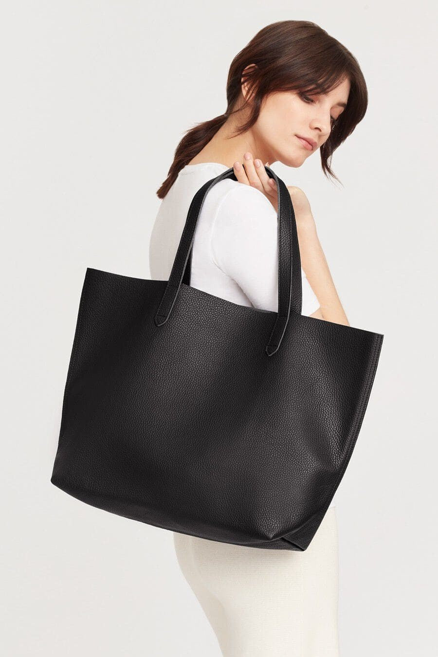 Cuyana $1958 Black Pebbled Leather Large Classic Structured Tote Purse - 0916KJ