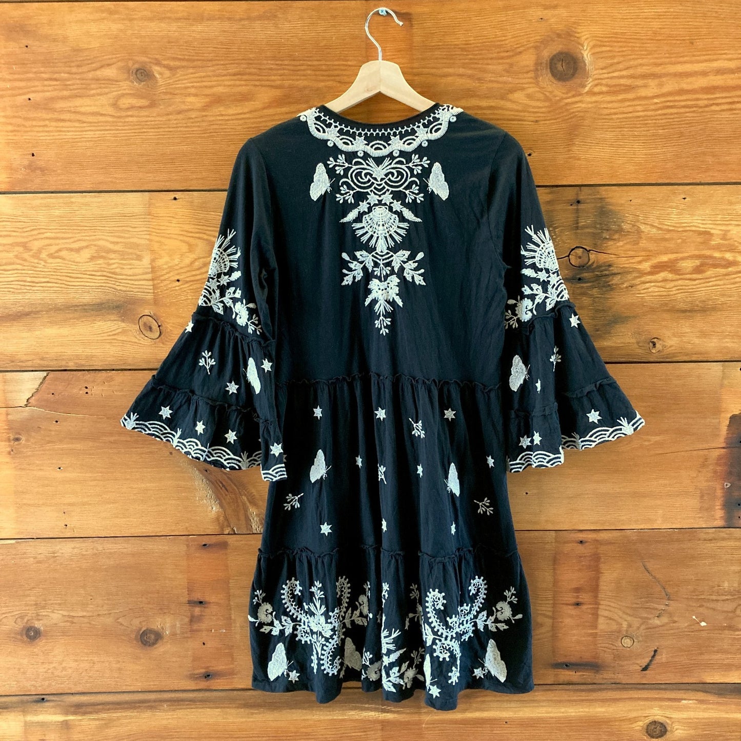 Johnny Was Los Angeles Black White Embroidered Arzella Dress - Size S - 0617RF