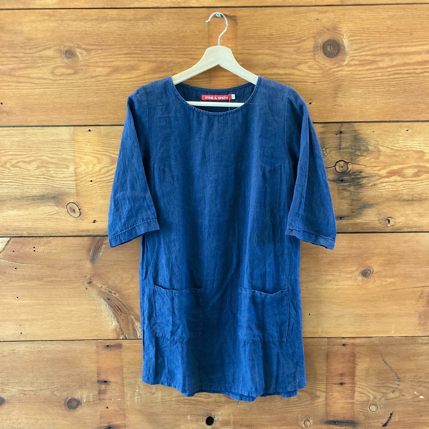 Pyne & Smith Navy Blue 3/4 Sleeve Linen Tunic Top Mini Dress - Size XS - 0203SK