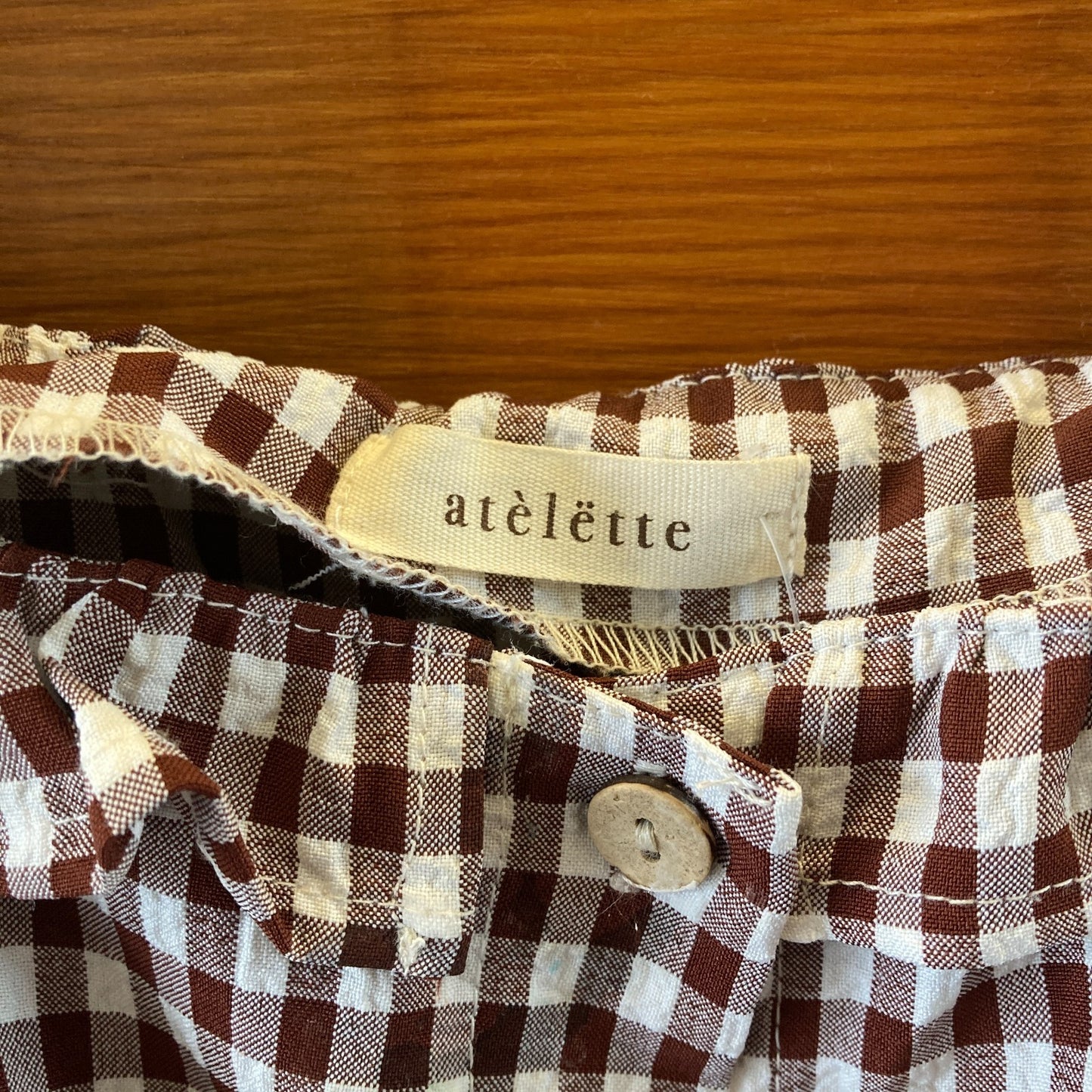 Atelette Brown Gingham ABIGHAILE Short Sleeve Button Up Dress - Size S - 0313SH