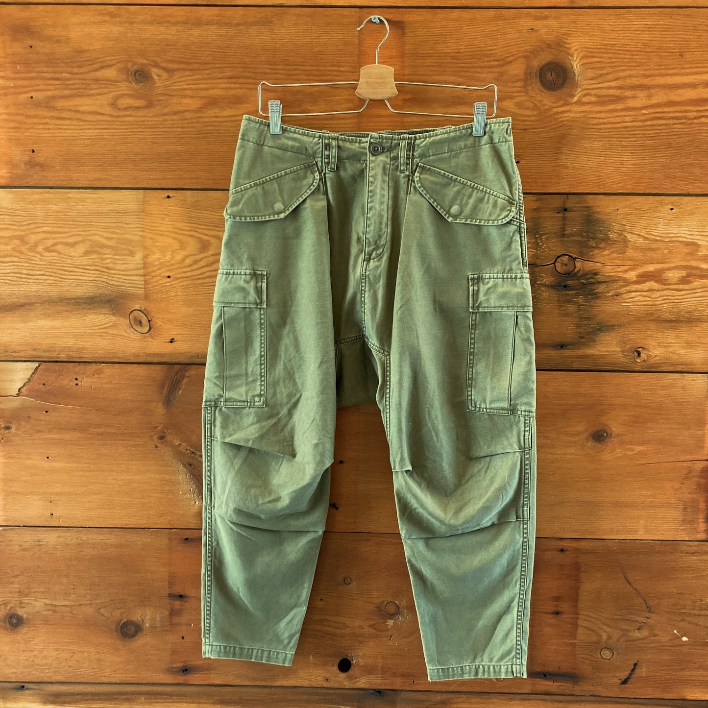 R13 $345 Olive Green Drop Crotch Harem Cargo Pants - Size 27 - 1011SC