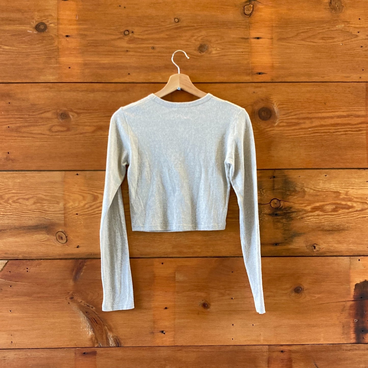 Ozma of California Gray 100% Raw Silk Long Sleeve Cropped Top - Size M - 1215RJ