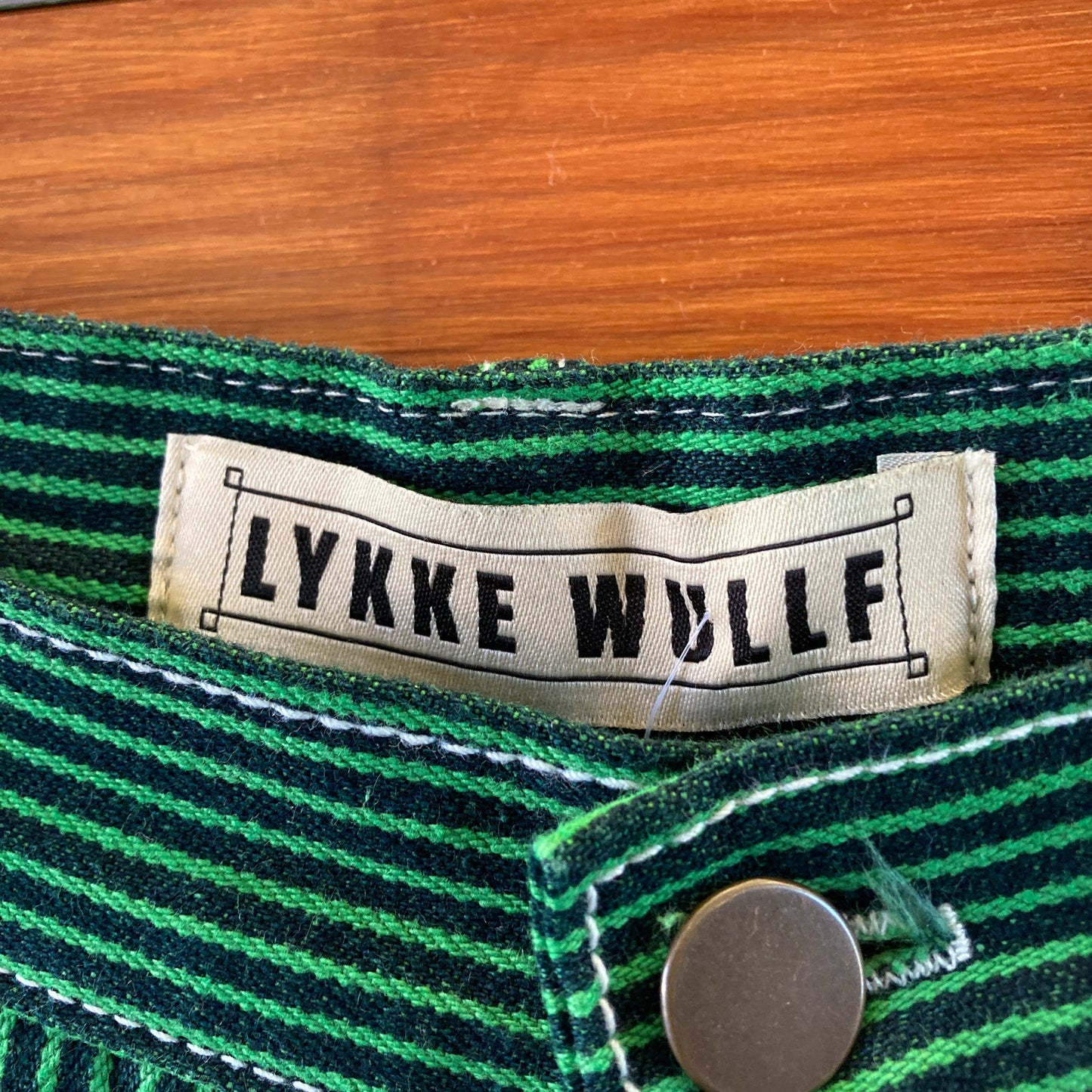 Lykke Wullf Green Navy Railroad Stripe Workwear Womens Jeans - Size 6 - 0312IG
