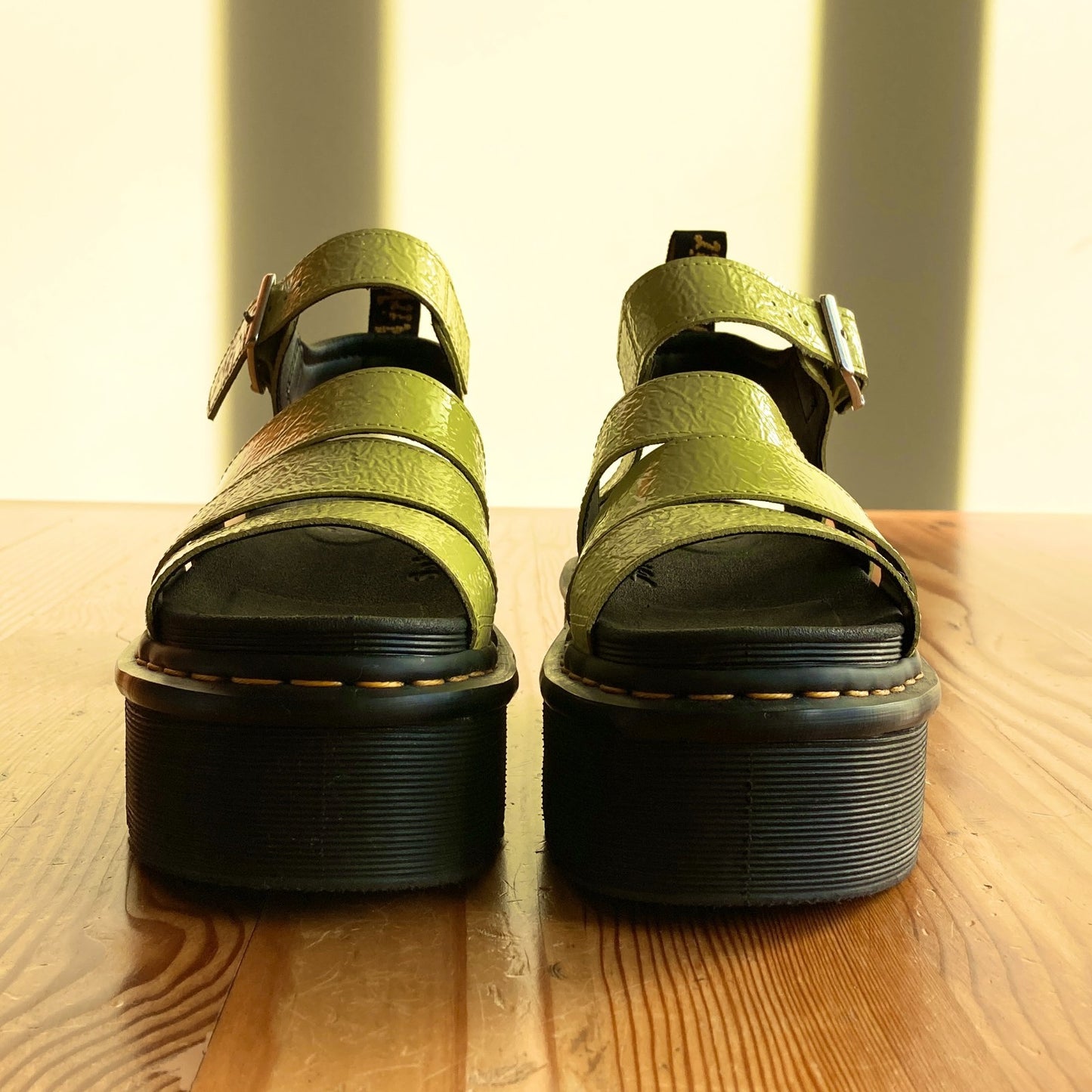 7 - Dr. Martens Lime Green Patent Leather Voss II Platform Sandals 0121MB