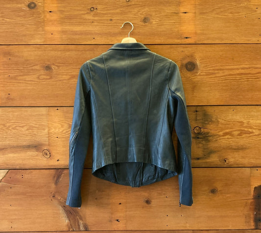 Sam Edelman Dark Teal Blue Leather Asymmetric Moto Jacket - Size S - 1229MR