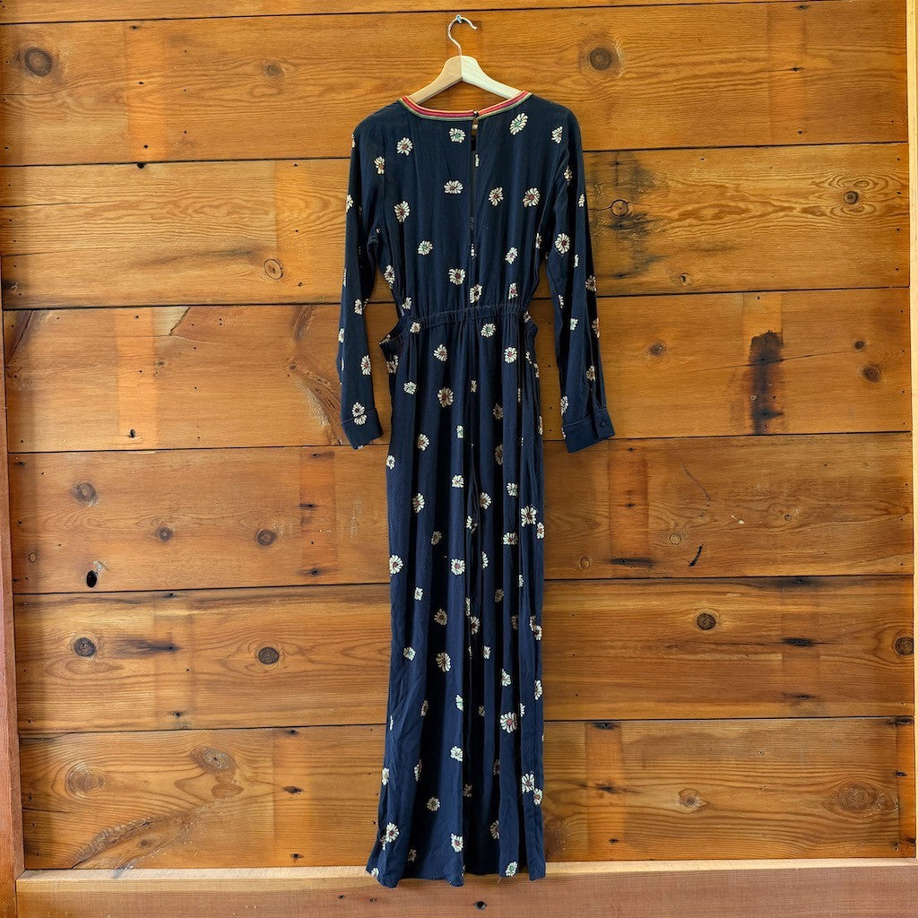 Farm Rio Black Floral Patterned Cutout Side Jumpsuit - Size S - 0416LB