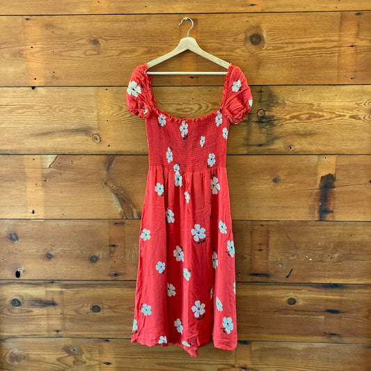 Reformation Red Floral Smocked Bodice Inka Dress - Size M - 0707KC