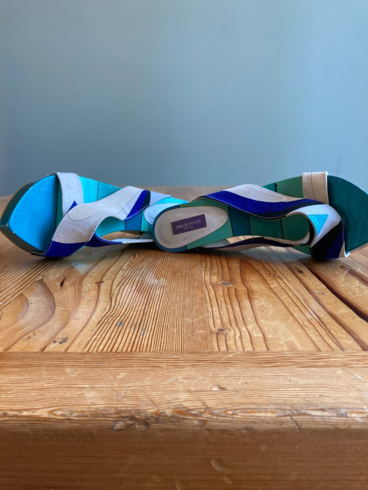 Emilio Pucci Aqua Teal Pointed Slip-on Wedge Sandals - Size 39 / 8.5 - 1019HV