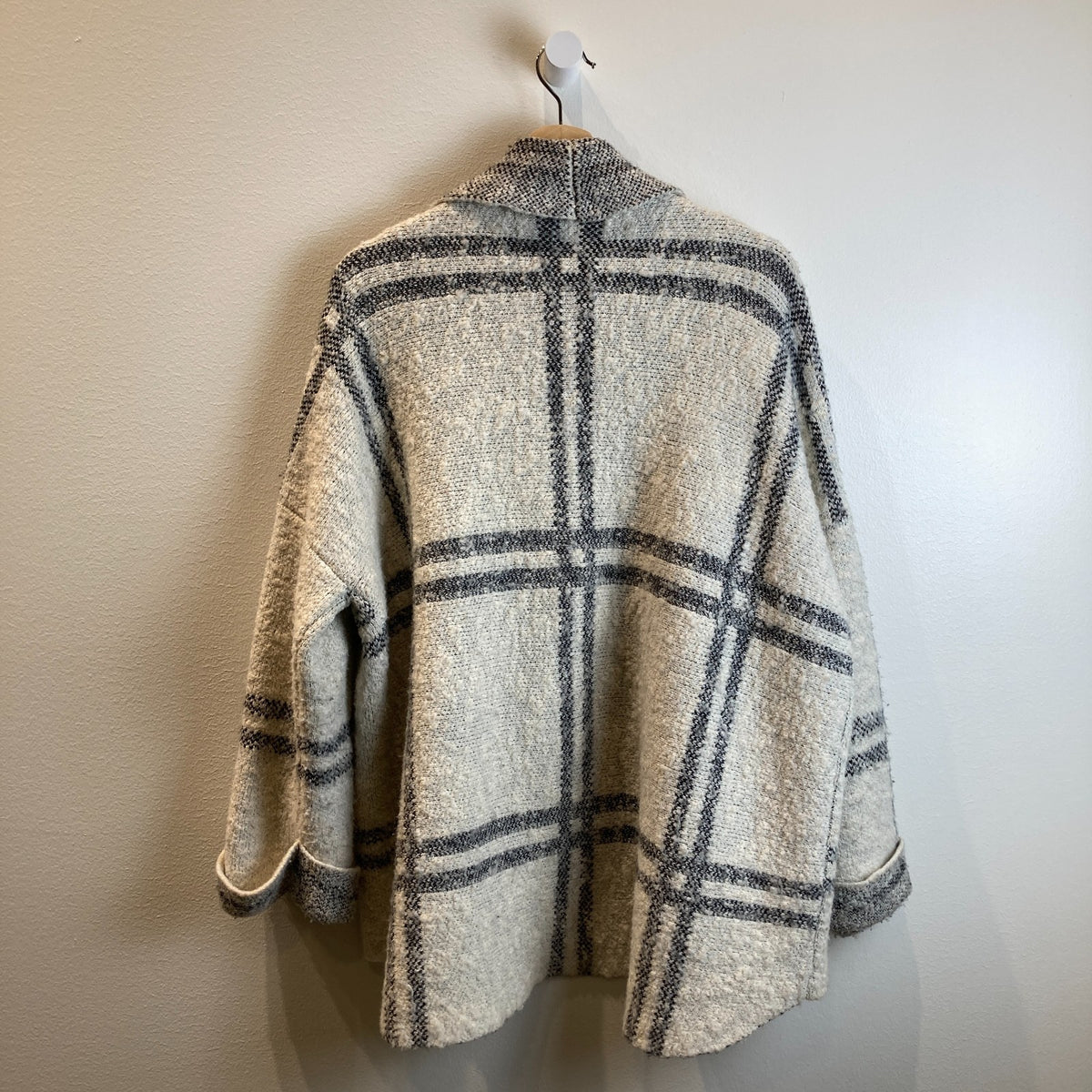 Free People White Black Windowpane Plaid Sweater Jacket - Size XS / S - 0812AL