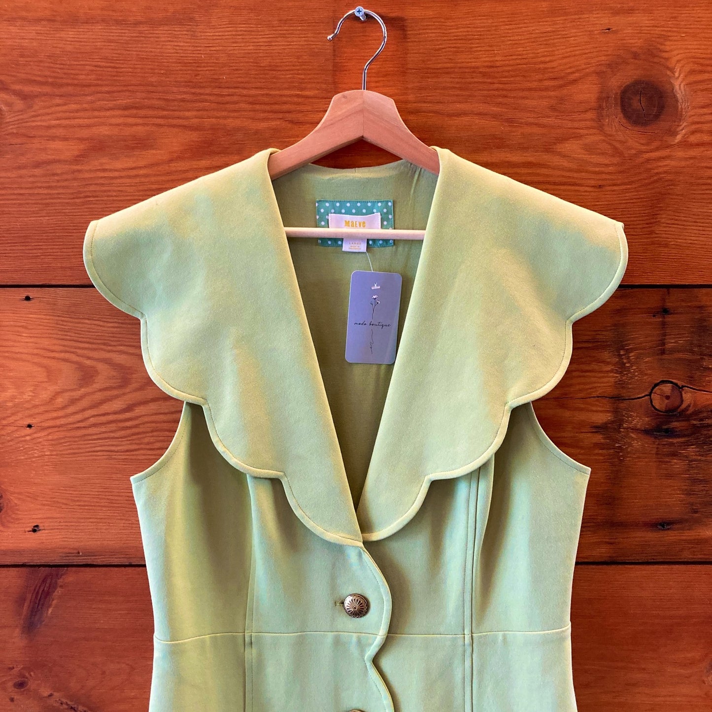 L - Maeve Anthropologie Green Scalloped Buttondown Sleeveless Dress 1203TR