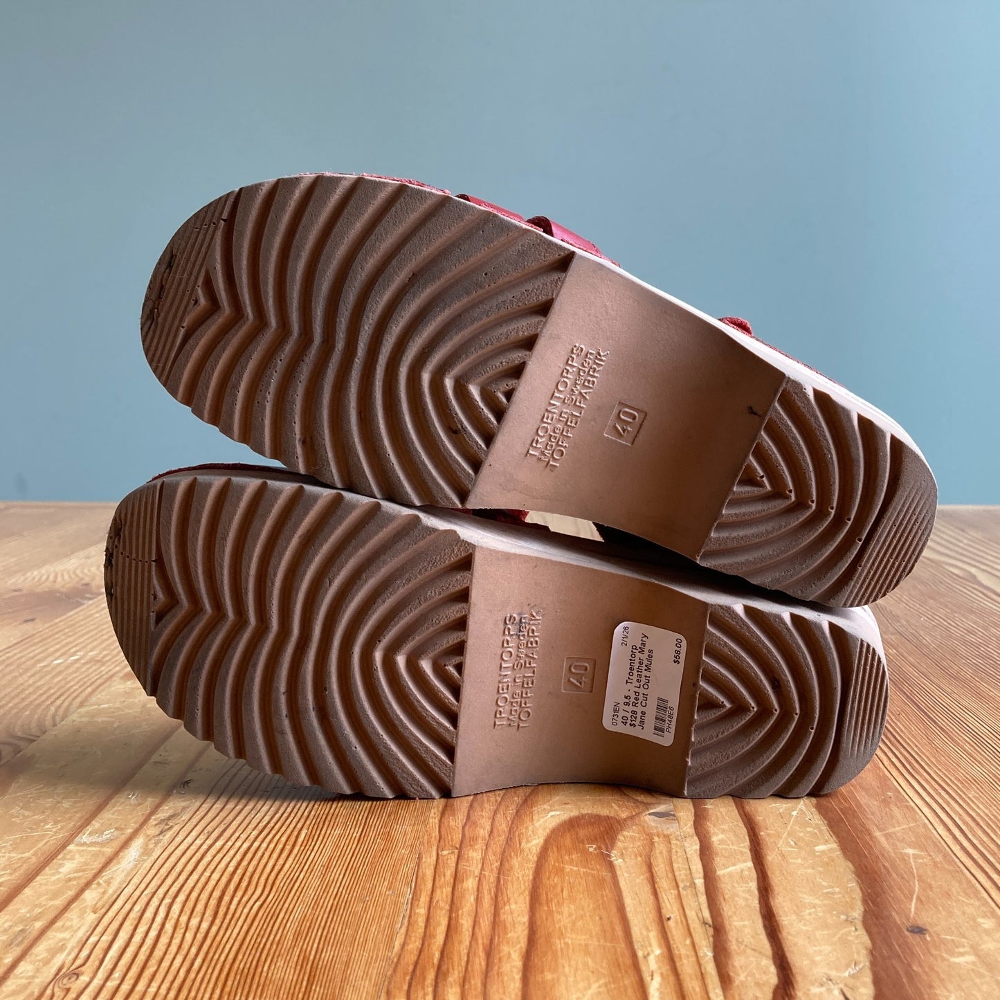 40 / 9.5 - Troentorp $128 Red Leather Mary Jane Cut Out Mules Clogs Shoes 0731EN