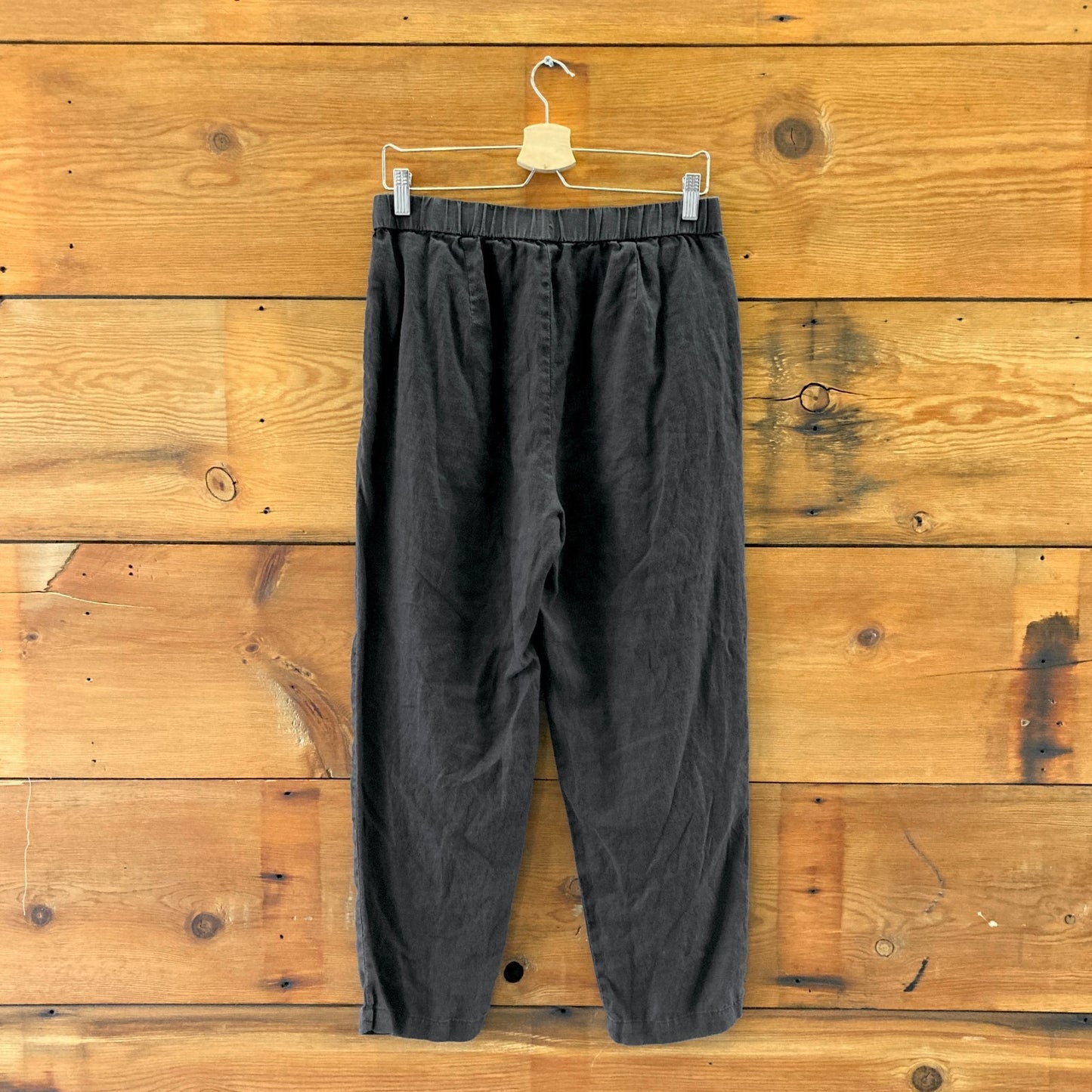 Eileen Fisher Black Organic Linen Pull-On Elastic Waist Pants - Size S - 0929LL