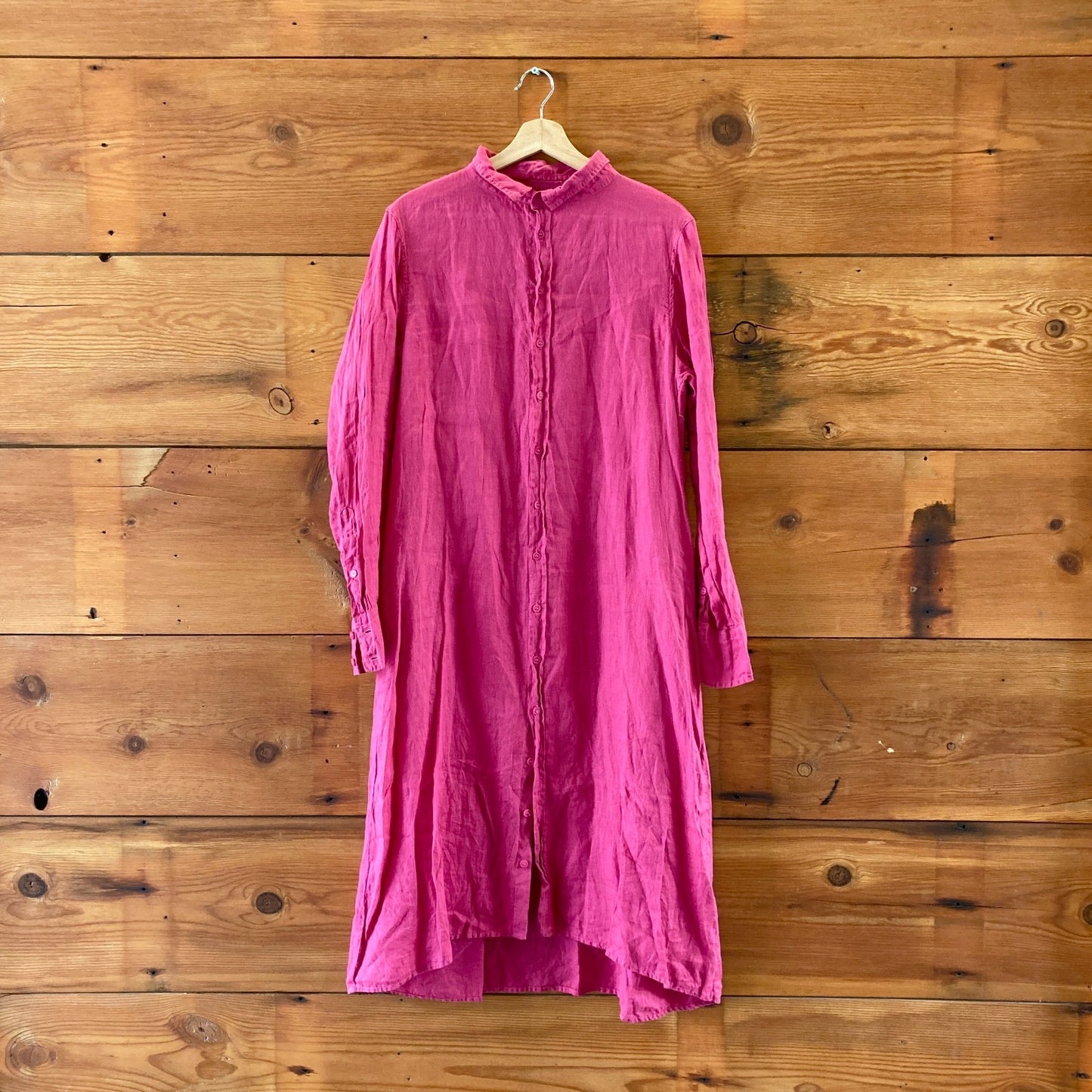 CP Shades Pink 100% Linen Long Sleeve Button Front Shirt Dress - Size M - 0721DK