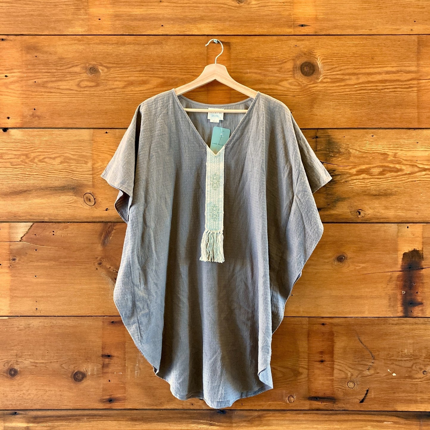 Mirth Light Brown V-Neck Caftan Woven Detail Dress - One Size - 0425KN