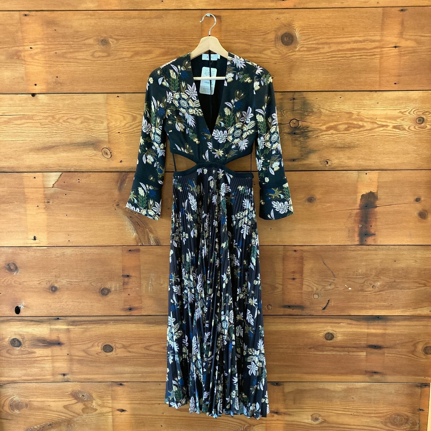 A.L.C. Black Floral Open Back Josefa Pleated Midi Dress - Size 0 - 1114SS