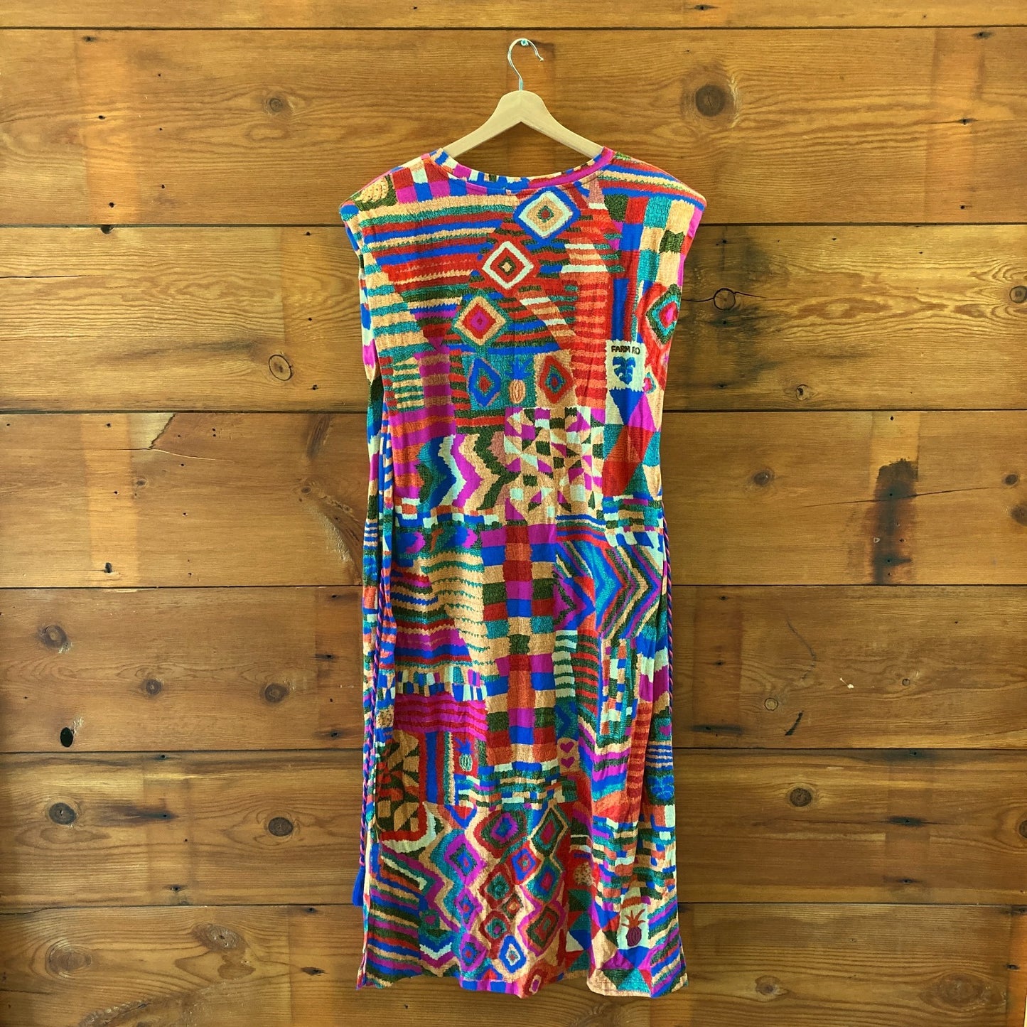 Farm Rio $135 Summer Patches Vibrant Mid Length T Shirt Dress - Size XL - 0218NM