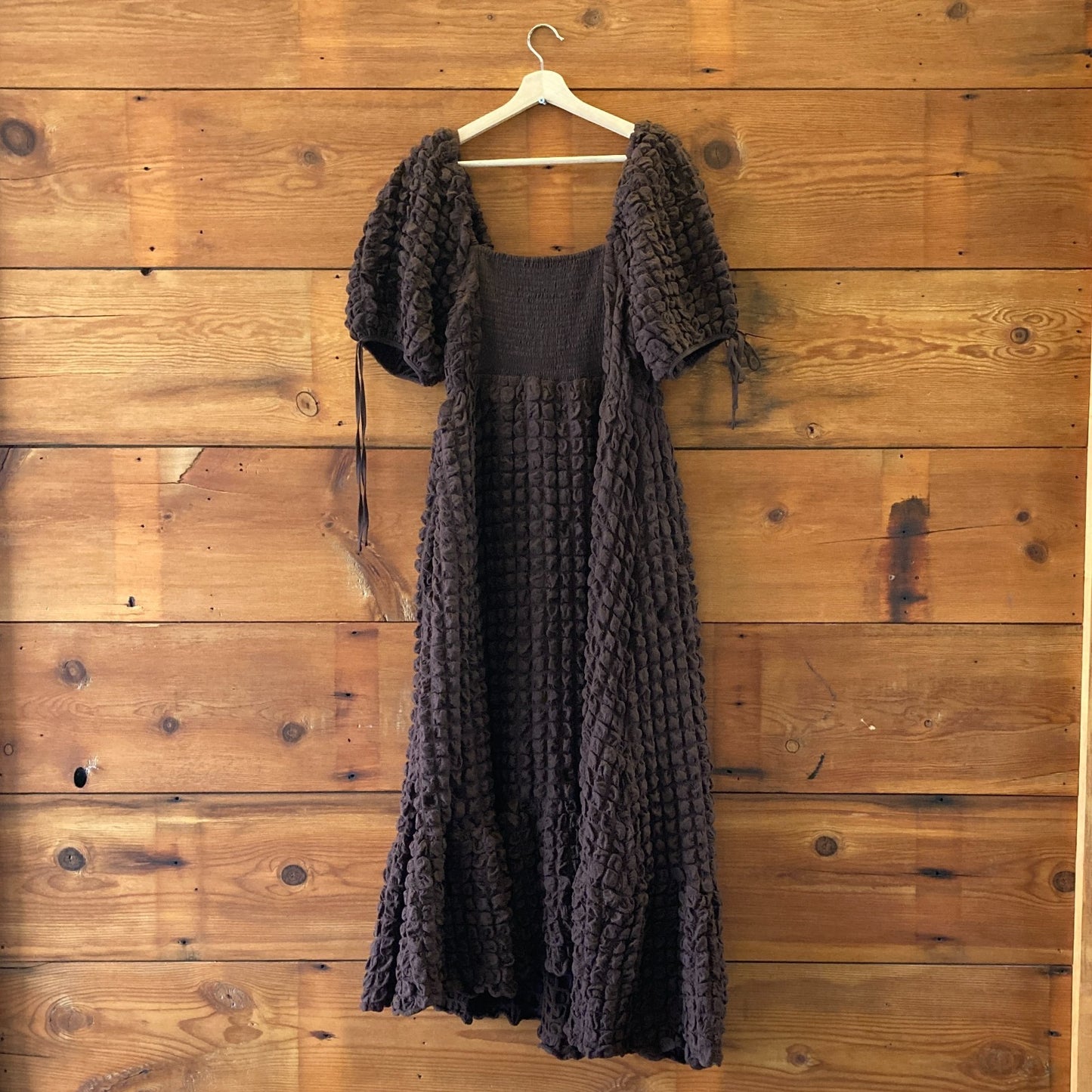 L - Endless Rose $140 Brown Textured Sweetheart Neckline Maxi Dress 0206BS