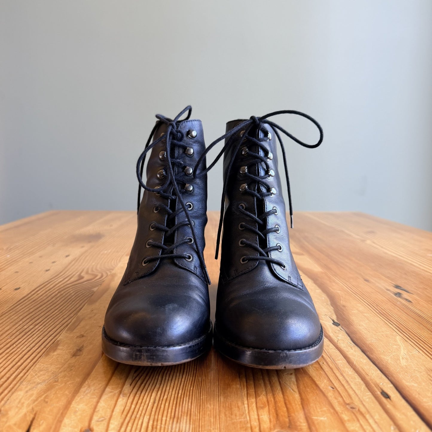 Madewell Black Leather Heeled Patti Combat Ankle Boots - Size 8.5 - 0821SM