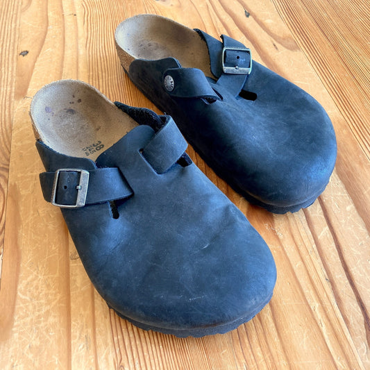 Birkenstock Brown Leather Boston Slides Sandals Clogs - Size 38 / 7.5 - 0122DM