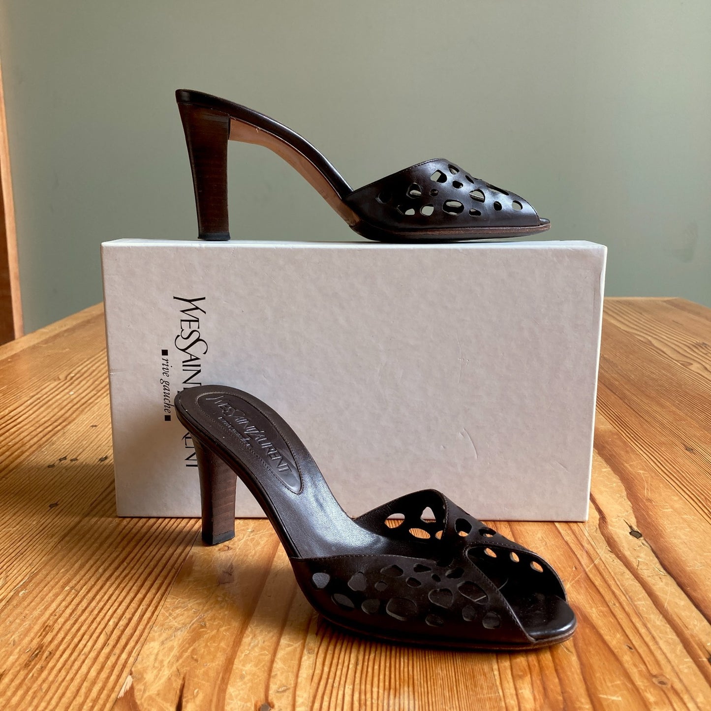 Yves Saint Laurent Black Peep Toe Cut Out Sandals Heels - Sz 37 w/ Box - 0802SM