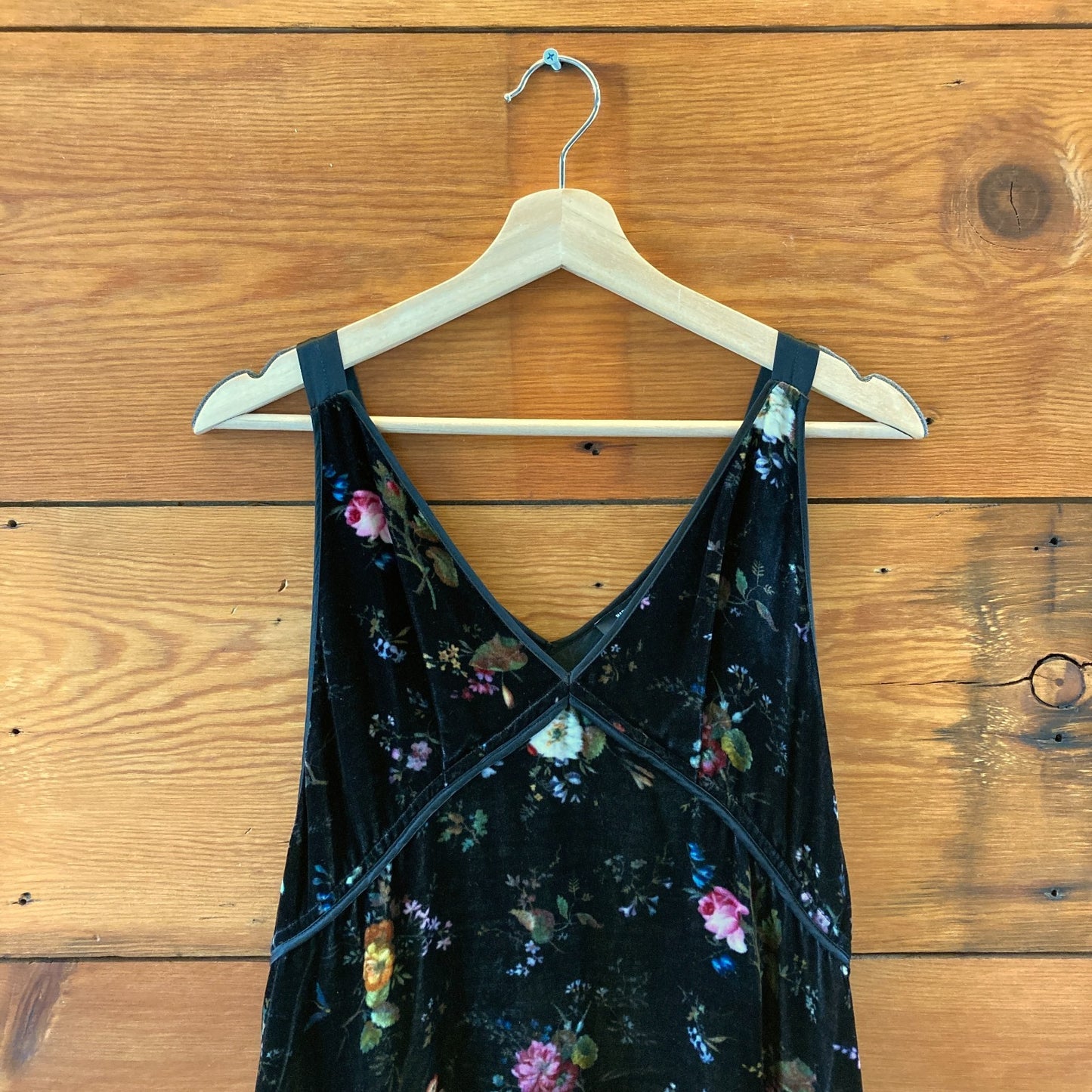 R13 Black Floral Print Velvet V-Neck Mini Slip Strap Dress - Size M - 1011SC