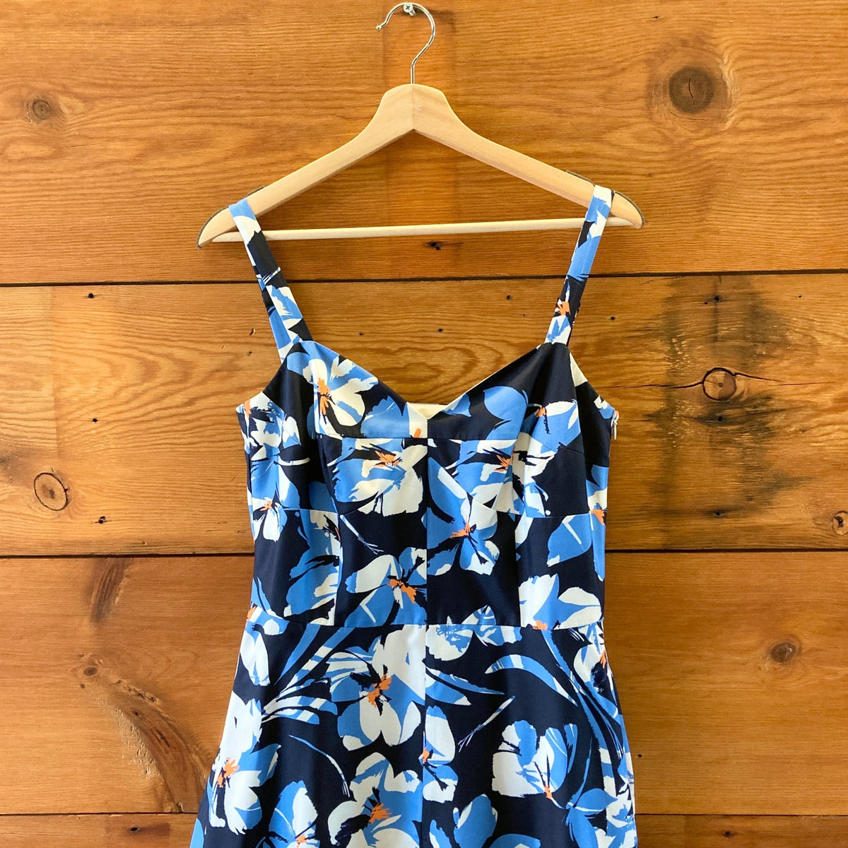 Milly Blue Floral Fit & Flare Sweetheart Neckline Dress - Size 10 - 1029SB