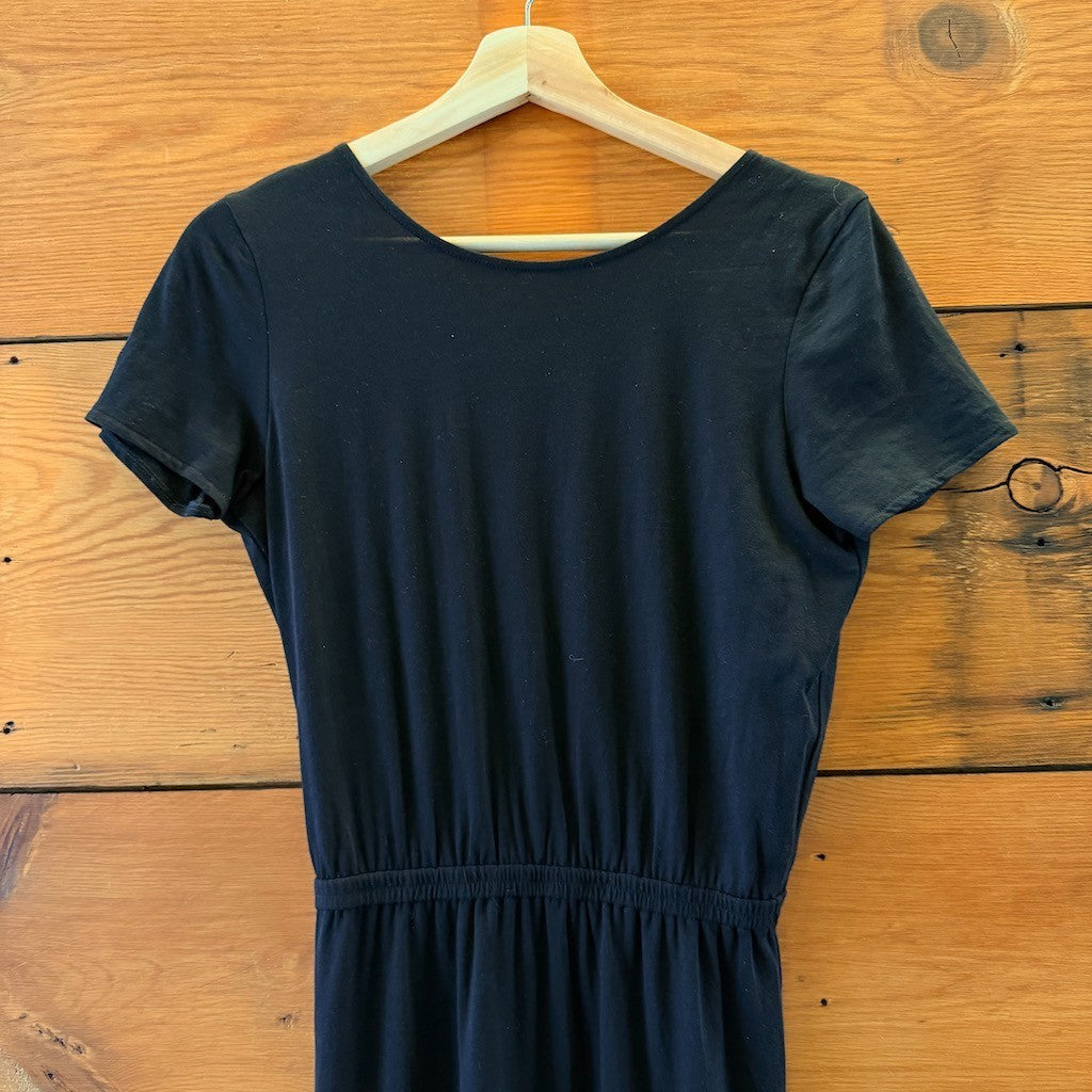 Sezane Black Short Sleeve Low Back Lucille Slit Maxi Dress - Size XS - 0312IG