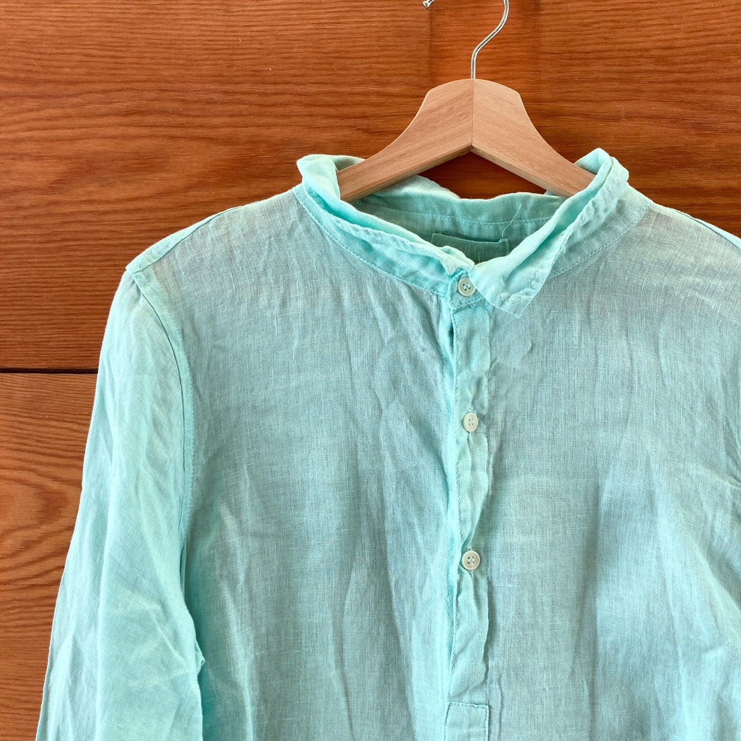 CP Shades Light Blue 100% Linen Long Sleeve V-Neck Dress - Size M - 0721DK