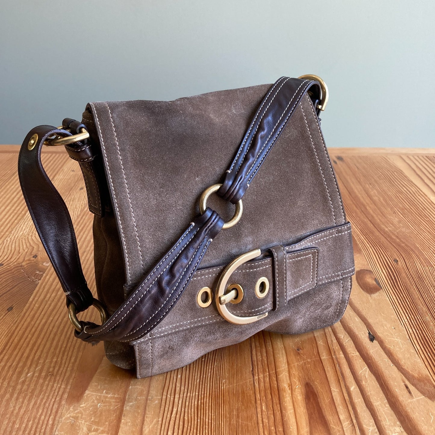 Coach Brown Suede & Leather Y2K Satchel Soho Flap Bag Purse - 0416PP