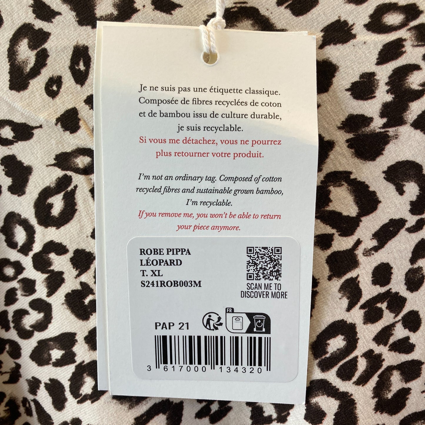 Sezane $160 Leopard Patterned Pippa Midi Dress - Size XL - NEW - 0206BS