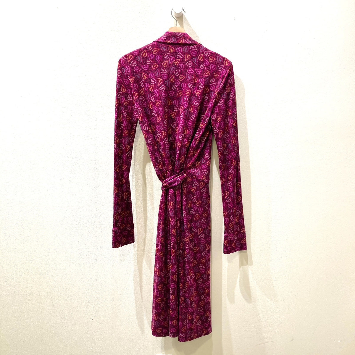 Diane von Furstenberg Magenta Heart Pattern Silk Wrap Dress - Size 10 - 0915CR