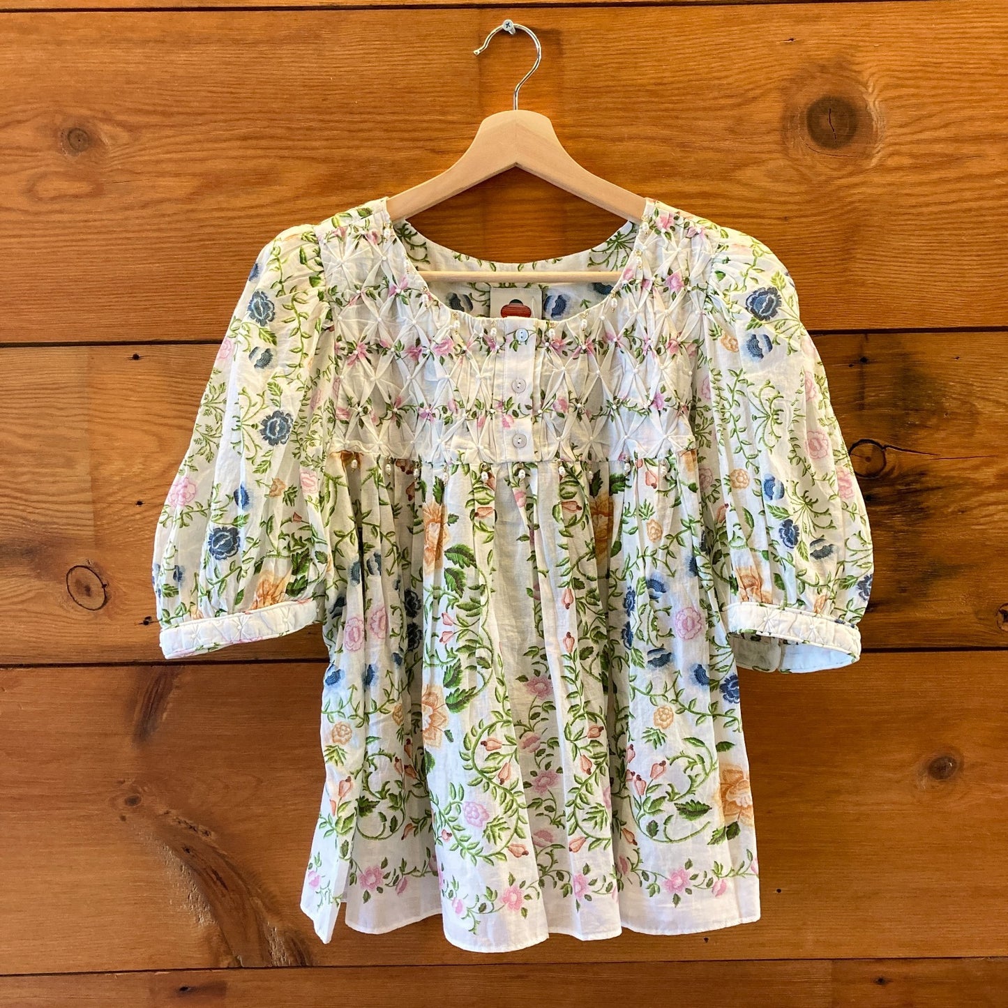 Farm Rio $190 Floral Bead Patterned Folk Blouse Top - Size L - NEW - 0206BS