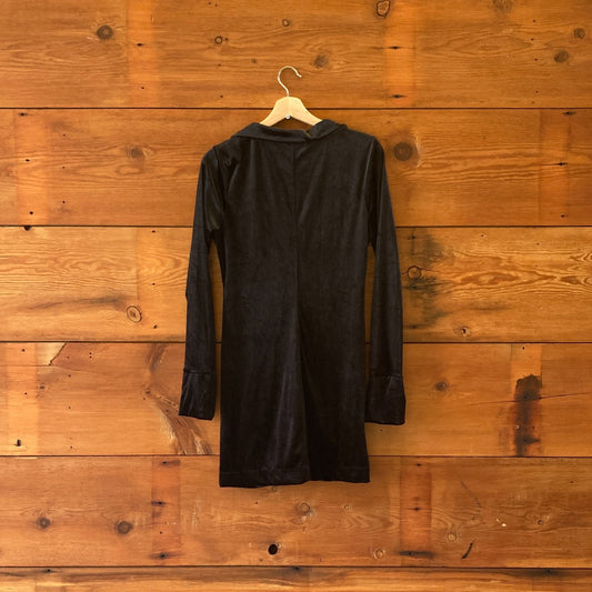 M - Free People Black Velvet Button Front Long Sleeve Shayla Dress 0707AC