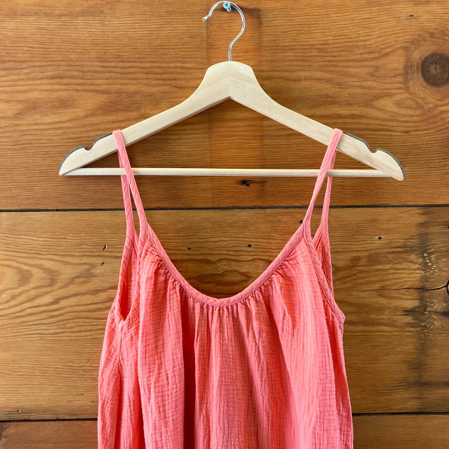 The Great. Coral Pink Gauze Cotton Midi Maxi Slip Dress - Size 1 / S - 0531AF