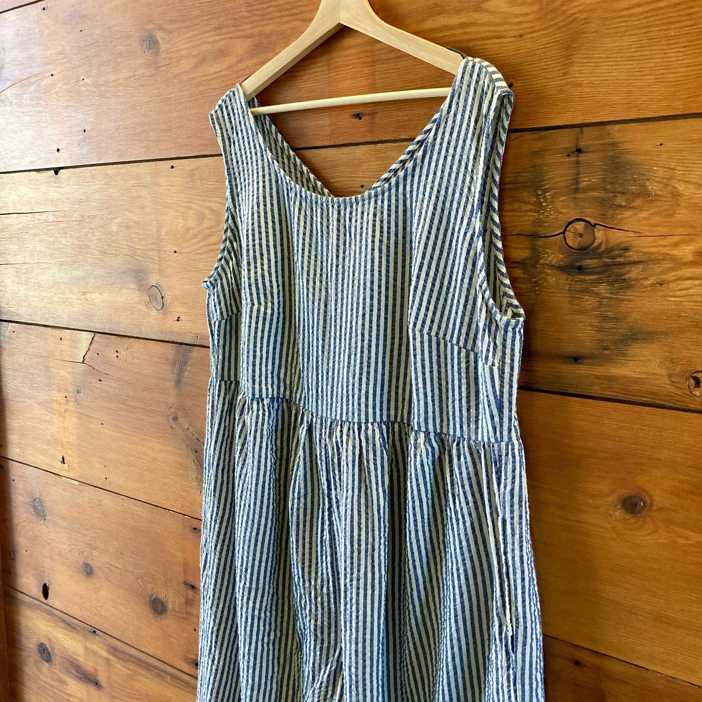 Lucy & Yak Blue Seersucker Striped Bellamy Jumpsuit - Size 18 - NEW - 1202AE