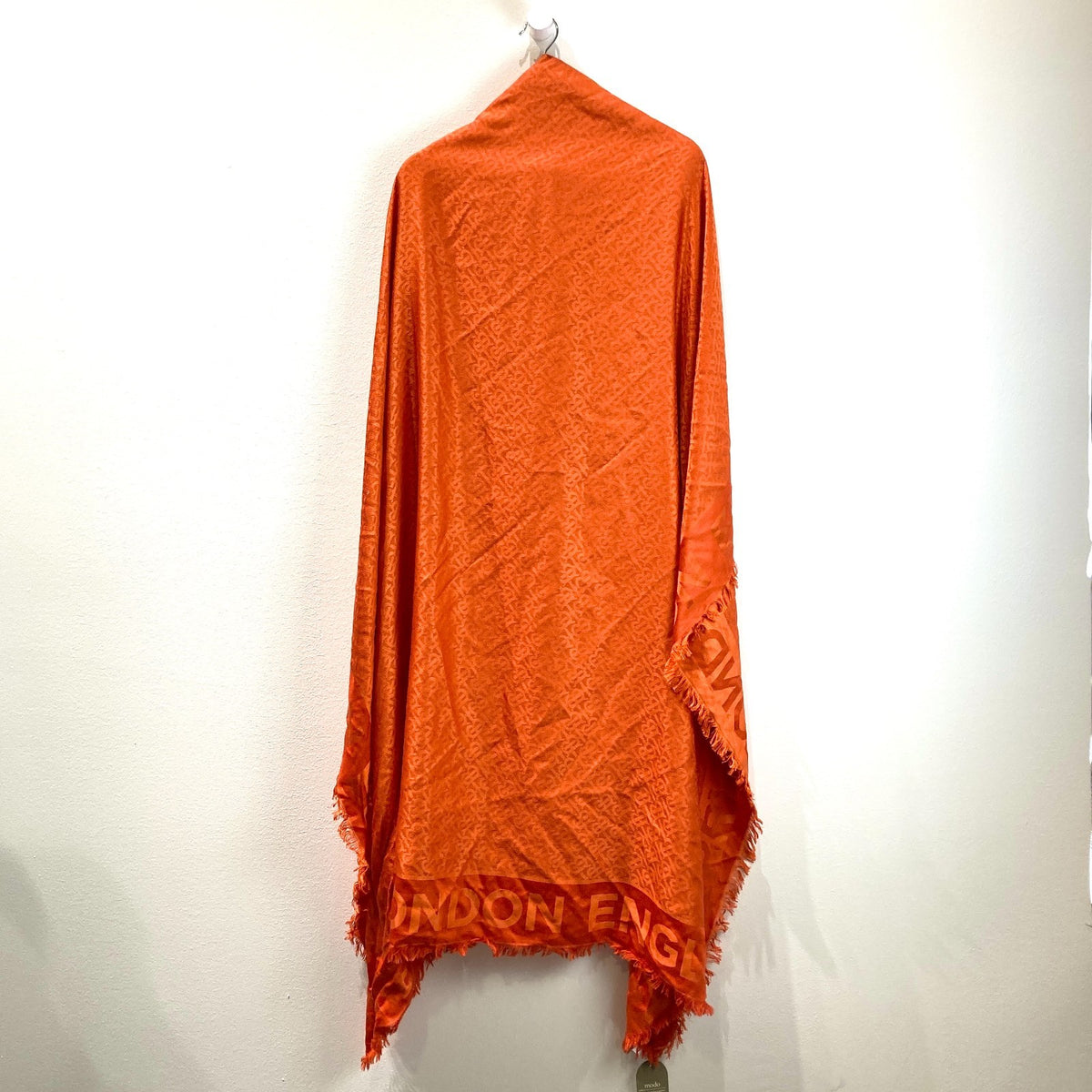 Burberry Orange Monogram Jacquard Fringe Silk /Wool Blend Shawl Scarf - 0703SC