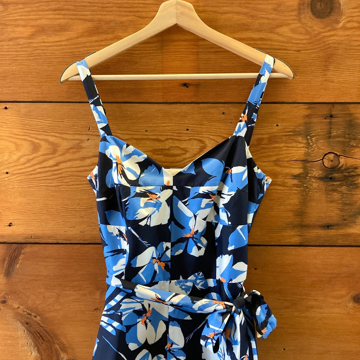 Milly Blue Floral Fit & Flare Sweetheart Neckline Dress - Size 10 - 1029SB