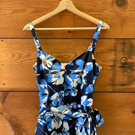Milly Blue Floral Fit & Flare Sweetheart Neckline Dress - Size 10 - 1029SB
