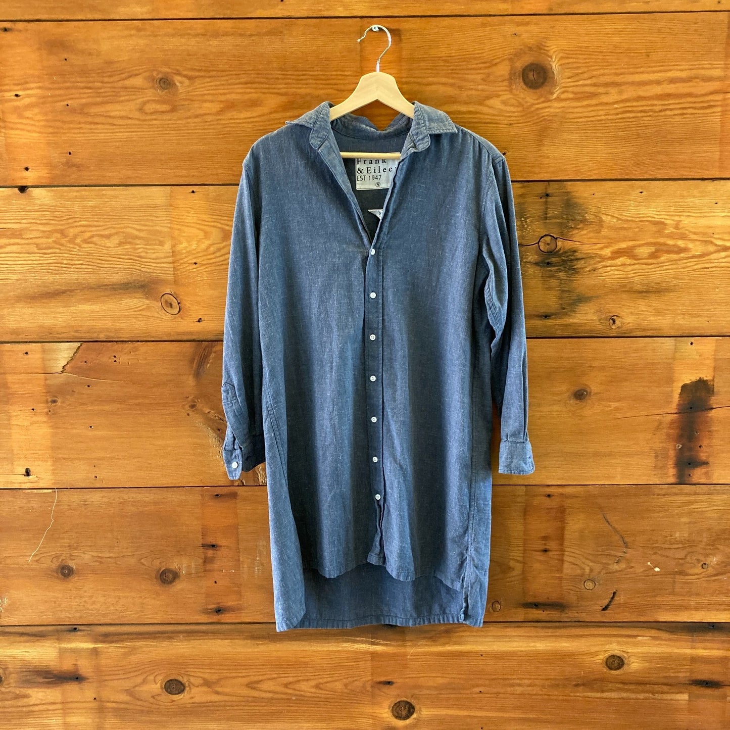 Frank & Eileen Blue Cotton Button Front Hunter Shirt Dress - Size S - 0929LL