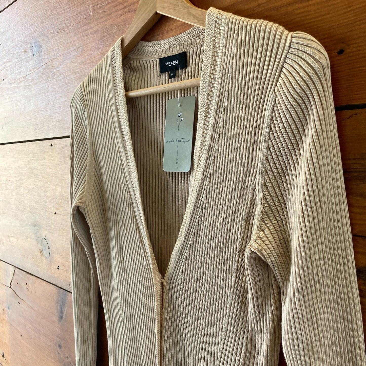 Me + Em Beige Ribbed Knit Gold Button Cardigan Sweater - Size M - 1125EA