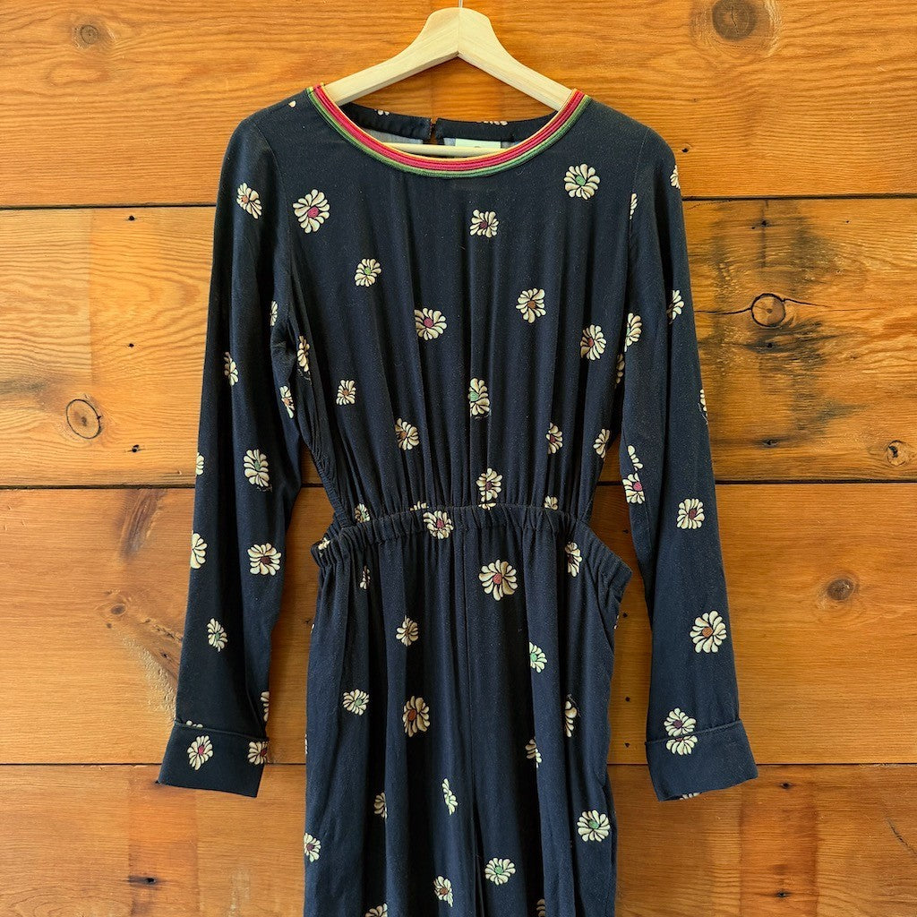 Farm Rio Black Floral Patterned Cutout Side Jumpsuit - Size S - 0416LB