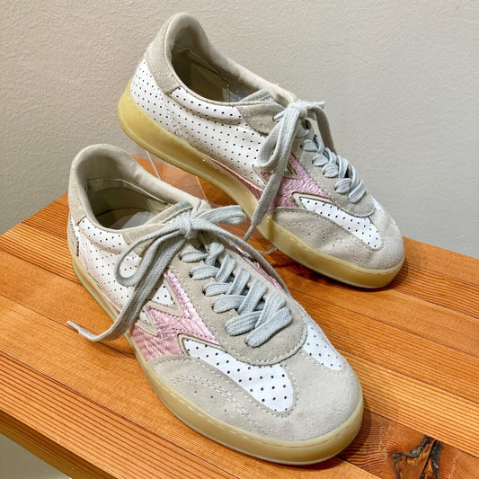 Moa Concept White & Pink Perforated Club Sneakers Shoes - Size 38 / 8 - 0521AB
