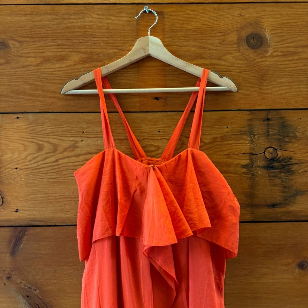 Rachel Comey Orange Sleeveless Cupro Silk Dovalina Midi Dress - size 4 - 0628AC