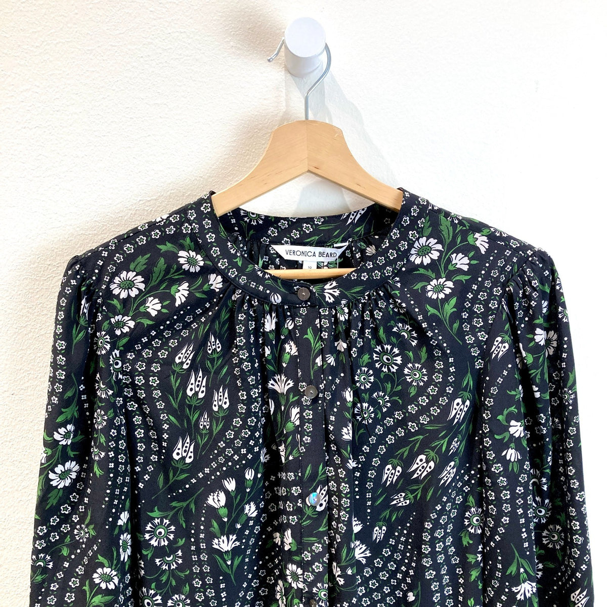 Veronica Beard Black Ashlynn Floral Printed Silk Top - Size 10 - 0930AC