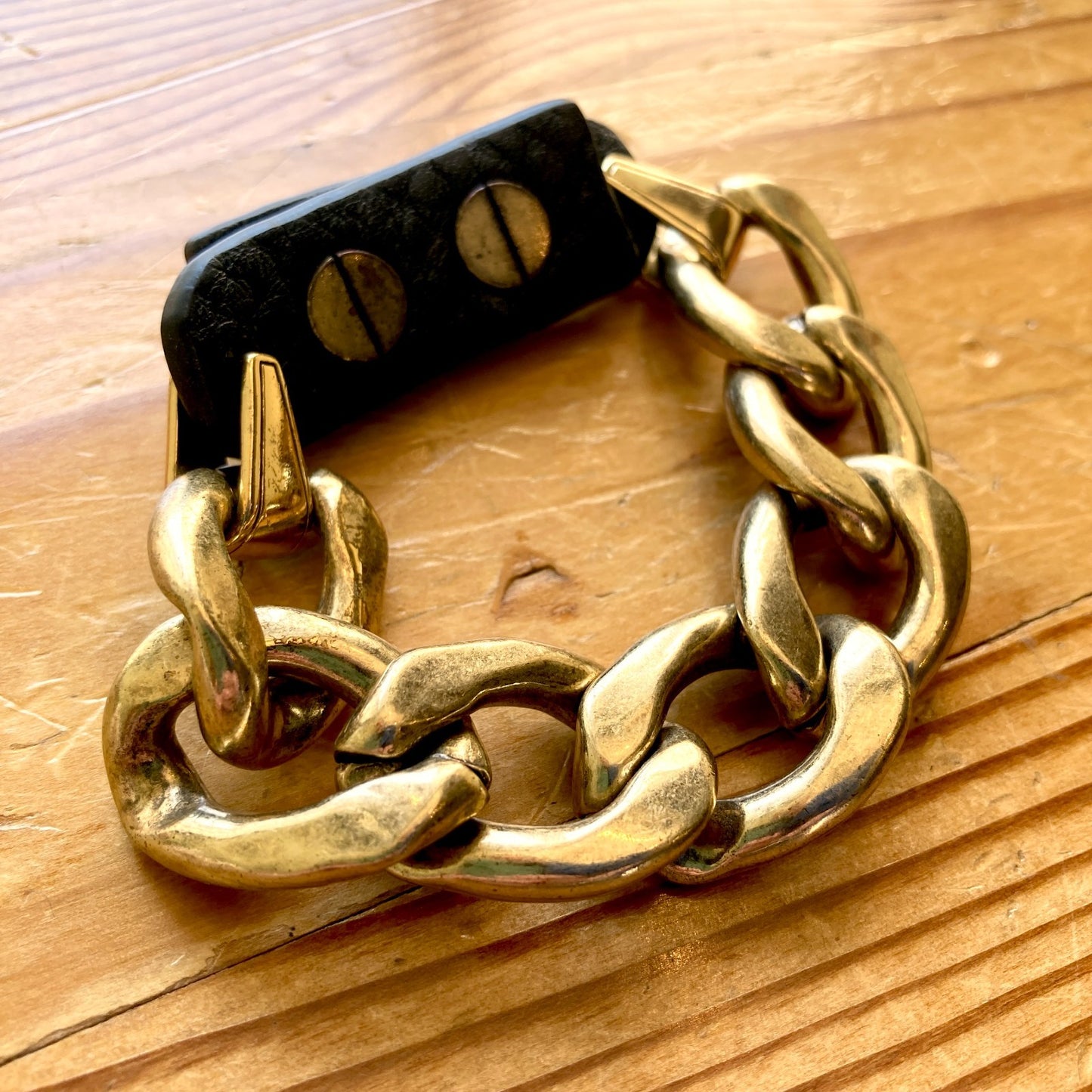 Jenny Bird Gold Chain Link & Leather Chunky Riri Bracelet - 0504AK