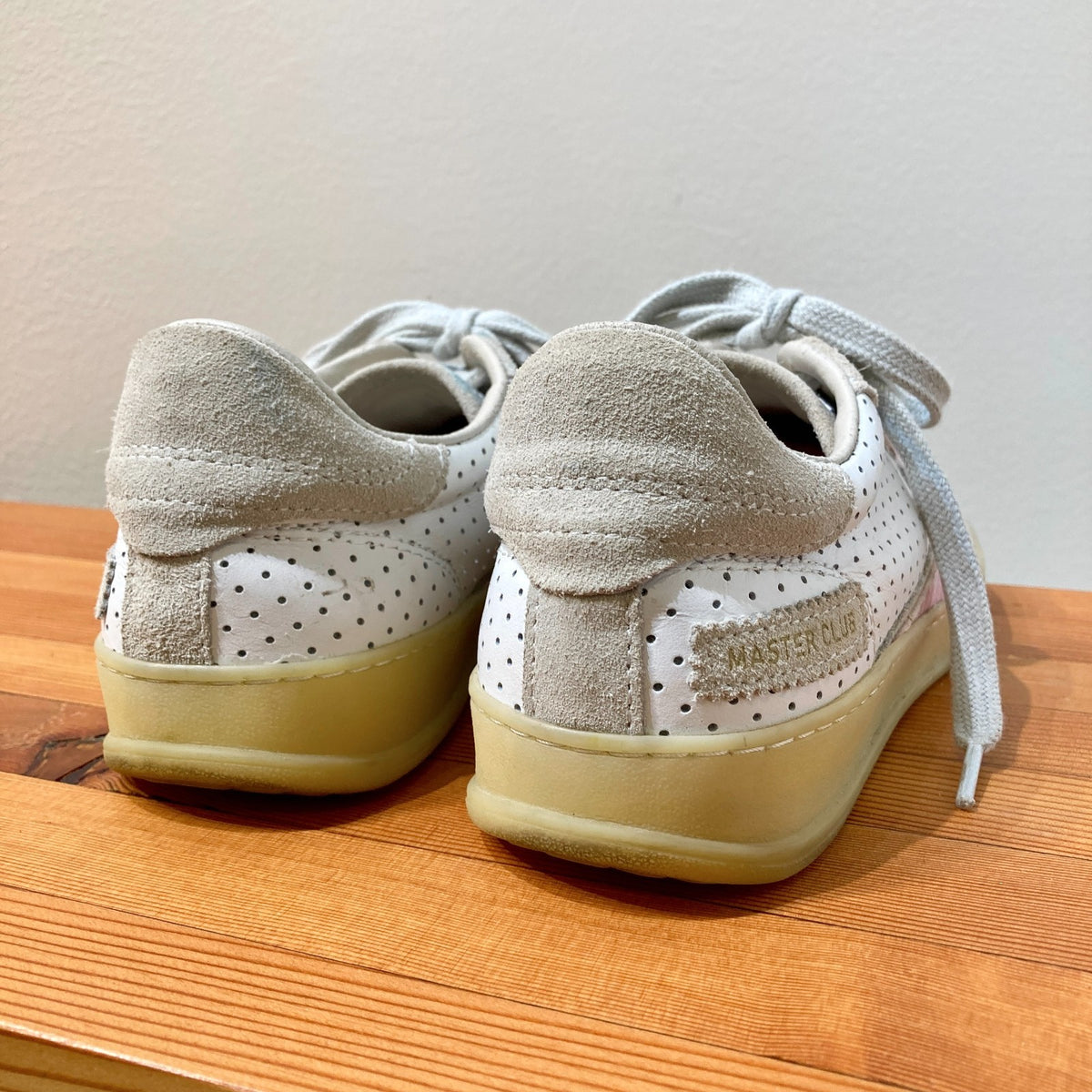 Moa Concept White & Pink Perforated Club Sneakers Shoes - Size 38 / 8 - 0521AB